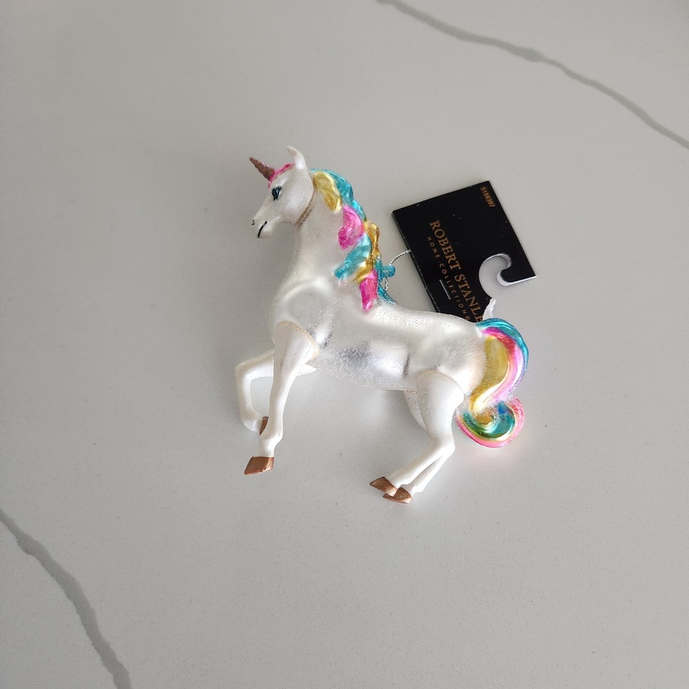 Robert Stanley Glass Unicorn Christmas Ornament Rainbow Mane Iridescent NWT